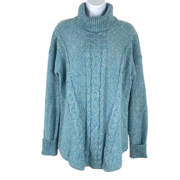 L.L. Bean Double L Mixed Cable Sweater Turtleneck Blue Mix NWT Women's Large